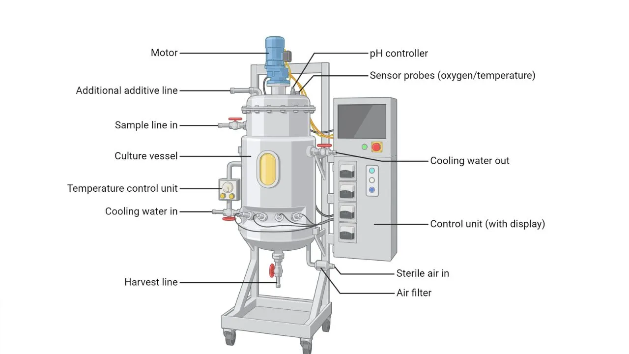 You are currently viewing Bioreactor: Design, Principle, Parts, Types, Uses, Diagram